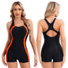 Women Sleeveless Boyleg Athletic Swimsuit One Piece Racerback Modest Swimwear Padded Water Sport Jumpsuit Beach Surfing