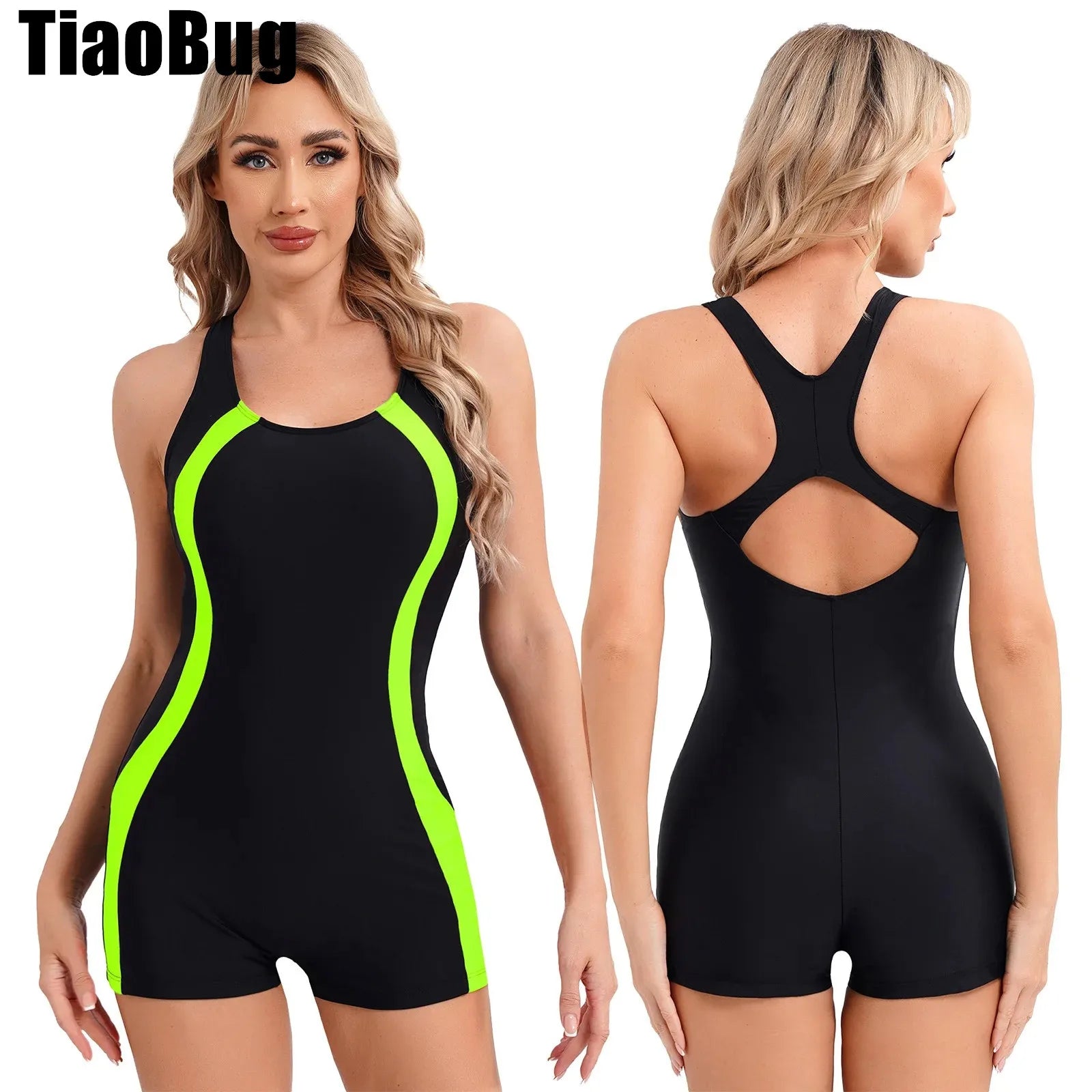 Women Sleeveless Boyleg Athletic Swimsuit One Piece Racerback Modest Swimwear Padded Water Sport Jumpsuit Beach Surfing