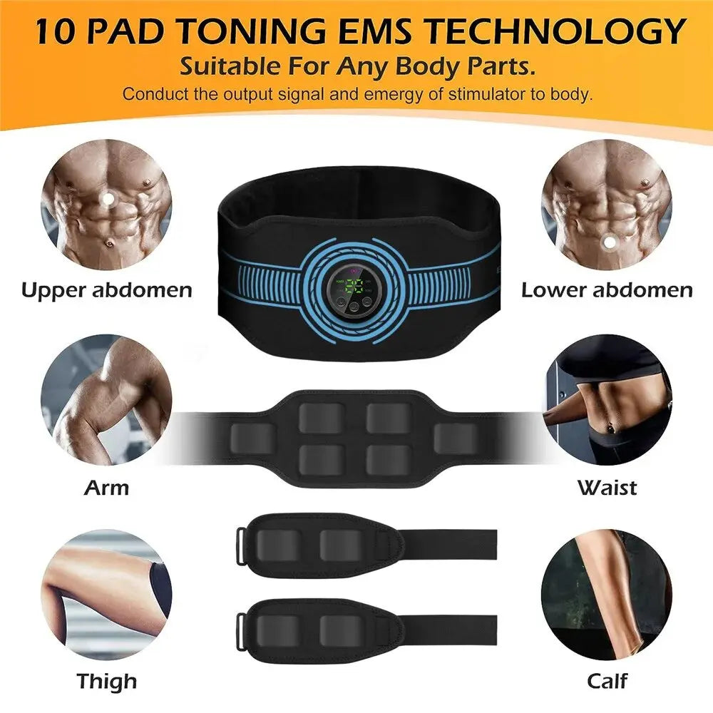 Abdominal Toning Belt EMS Muscle Stimulator Toner USB Body Slimming Shaping Waist Arm Leg Massage Lose Weight Home Gym Fitness