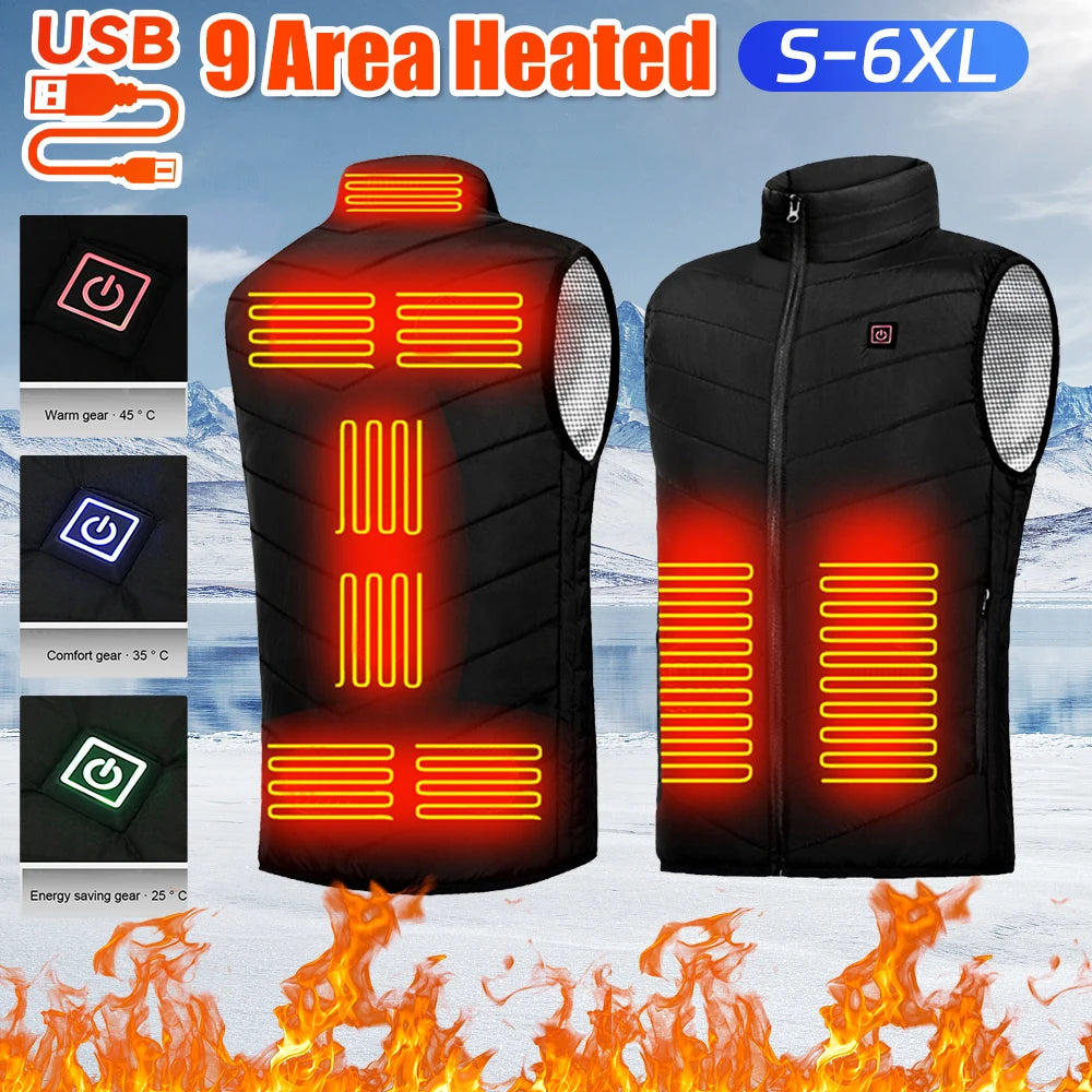 9 Heated Vest Zones Electric Heated Jackets Men Women Sportswear Heated Coat Graphene Heat Coat USB Heating Jacket For Camping