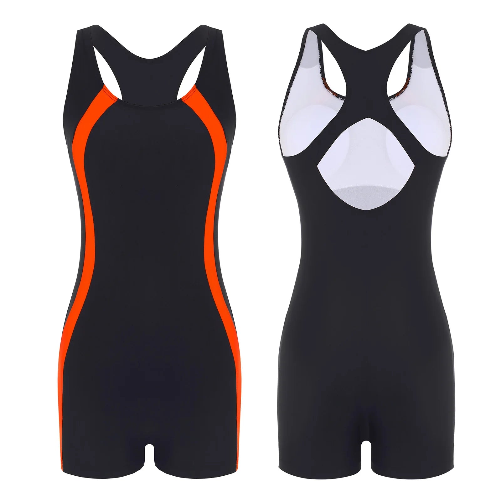 Women Sleeveless Boyleg Athletic Swimsuit One Piece Racerback Modest Swimwear Padded Water Sport Jumpsuit Beach Surfing