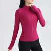 Gym Women's Full Zip Yoga Top With Thumbholes Fitness Running Jacket Stretch Fit Long Sleeve Round Neck Top Sportswear