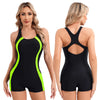 Women Sleeveless Boyleg Athletic Swimsuit One Piece Racerback Modest Swimwear Padded Water Sport Jumpsuit Beach Surfing